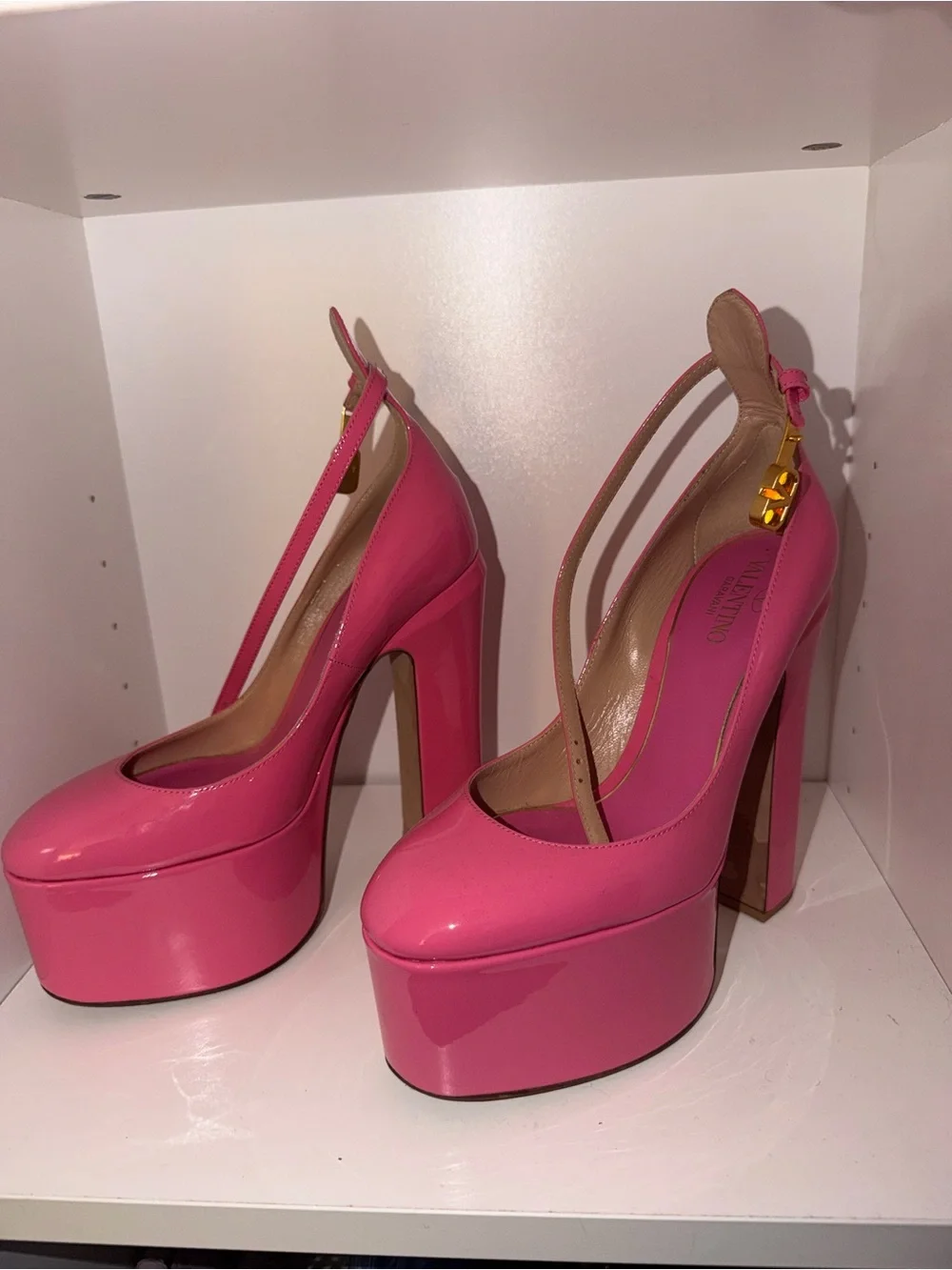 Valentino Hot Pink Patent Platform Slingback Pumps